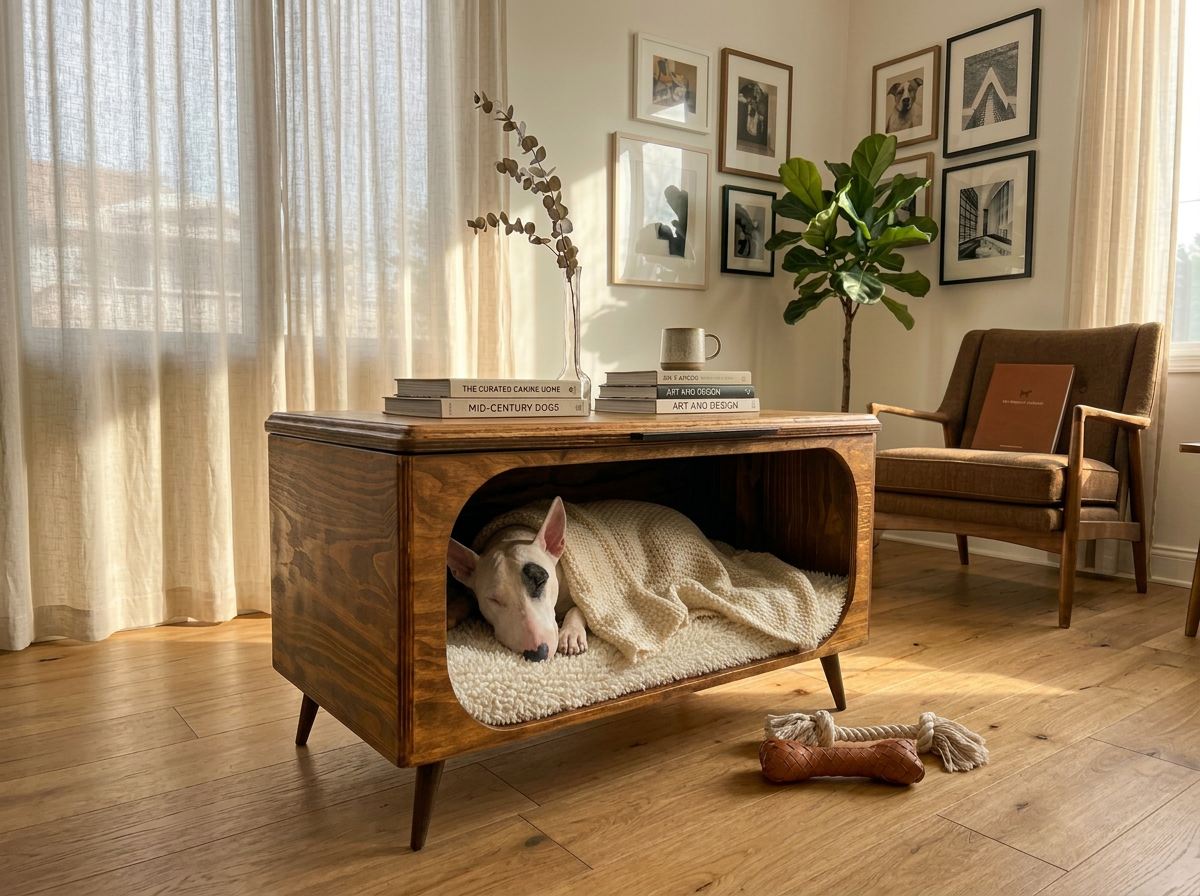 Den Coffee Table with a dog inside