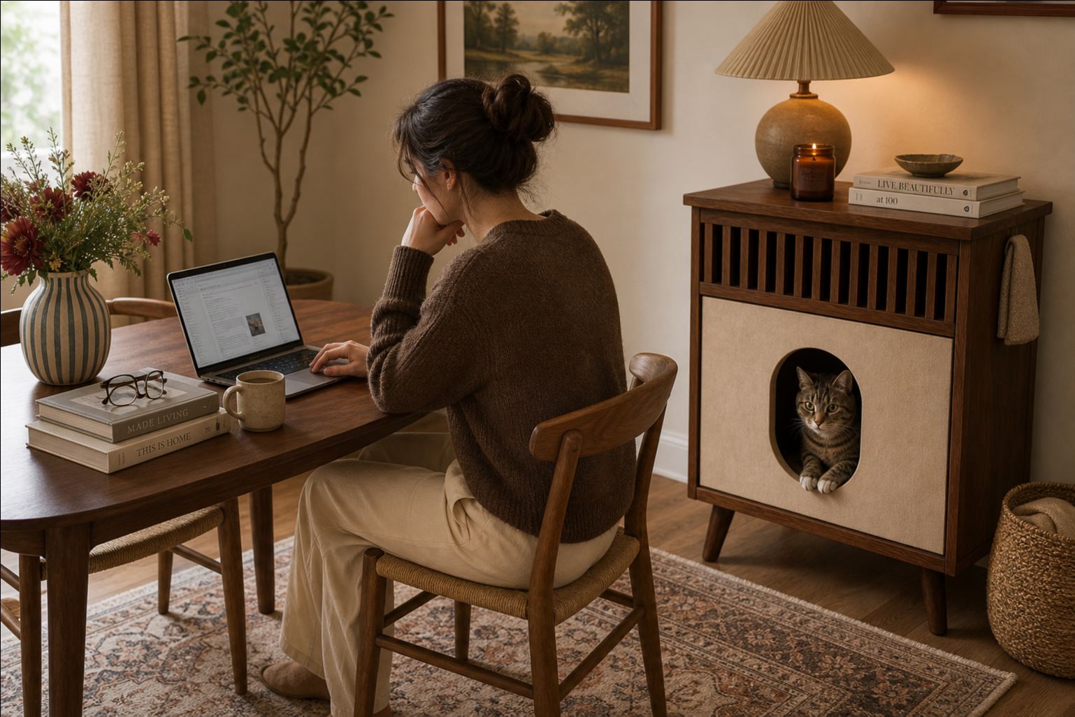 Cat Litter Cabinet — Single door beside a desk